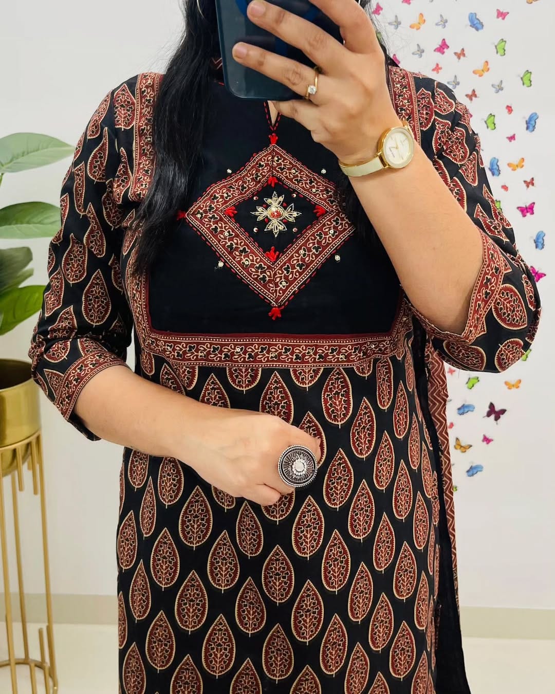 Classic Black & Rust Ethnic Cotton Suit Set