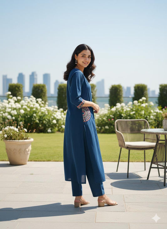 Deep Teal Embroidered Kurta Set