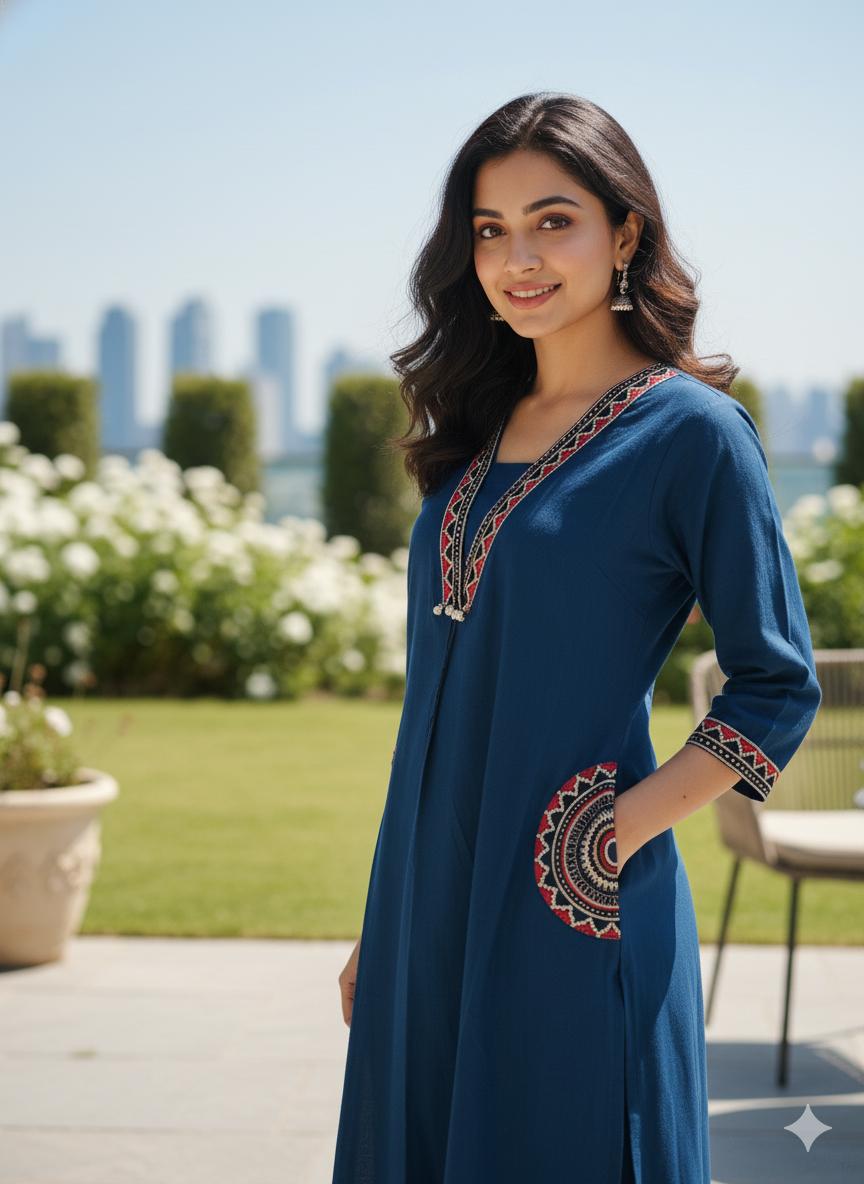 Deep Teal Embroidered Kurta Set