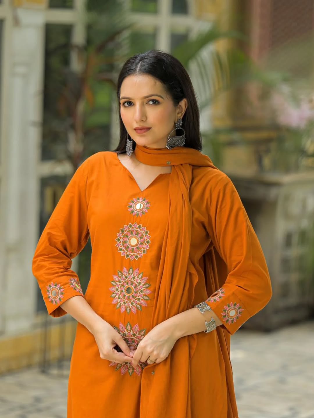Sunlit Saffron Embroidered Kurta Set with Dupatta