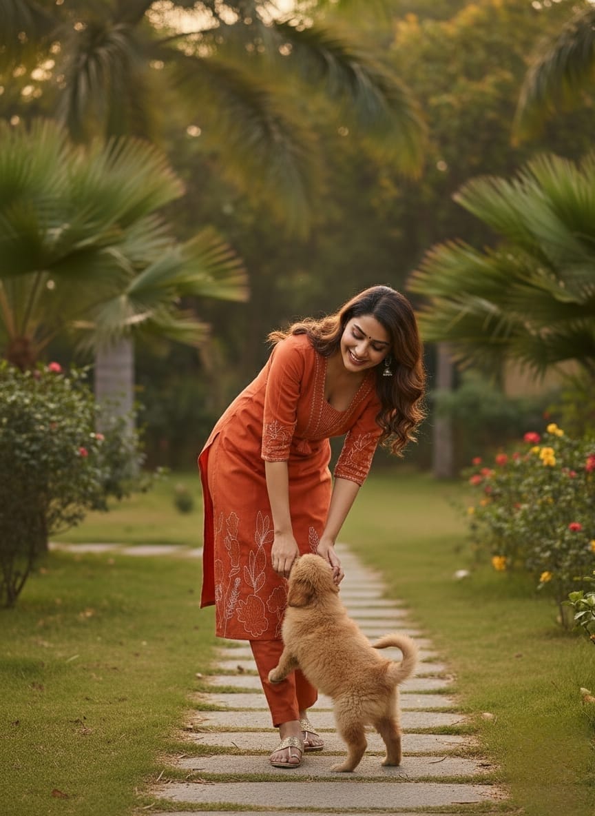 Ethnic Orange Embroidered Kurta Trouser Set with Dupatta