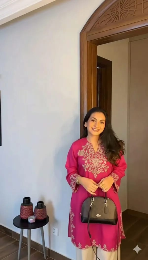 Rani Pink Embroidered Kurta with Off-White Palazzo Set