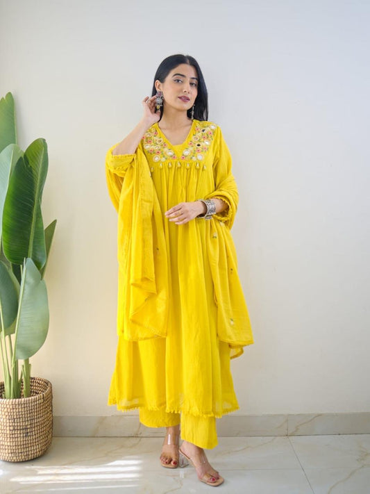 Sunshine Yellow Embroidered Kurta Set with Dupatta