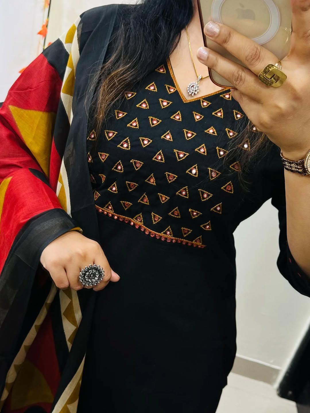 Elegant Black Kurta Set with Printed Dupatta for Women