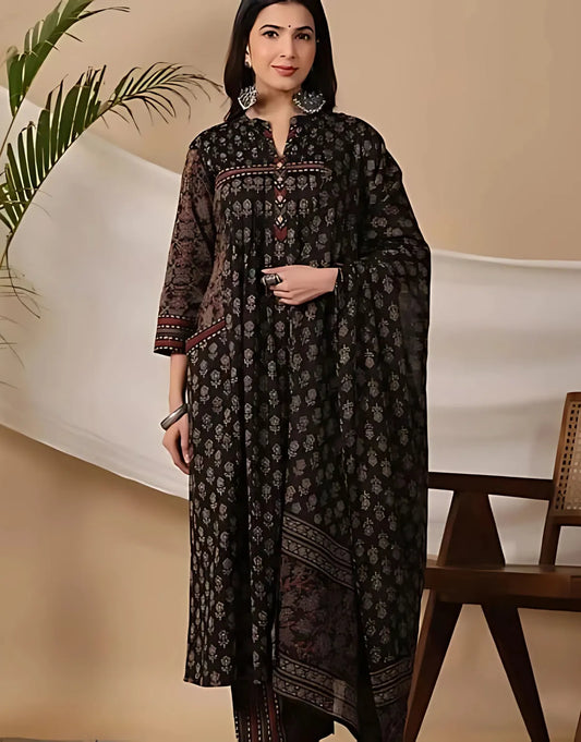 Ebony Floral Block Print Kurta Set