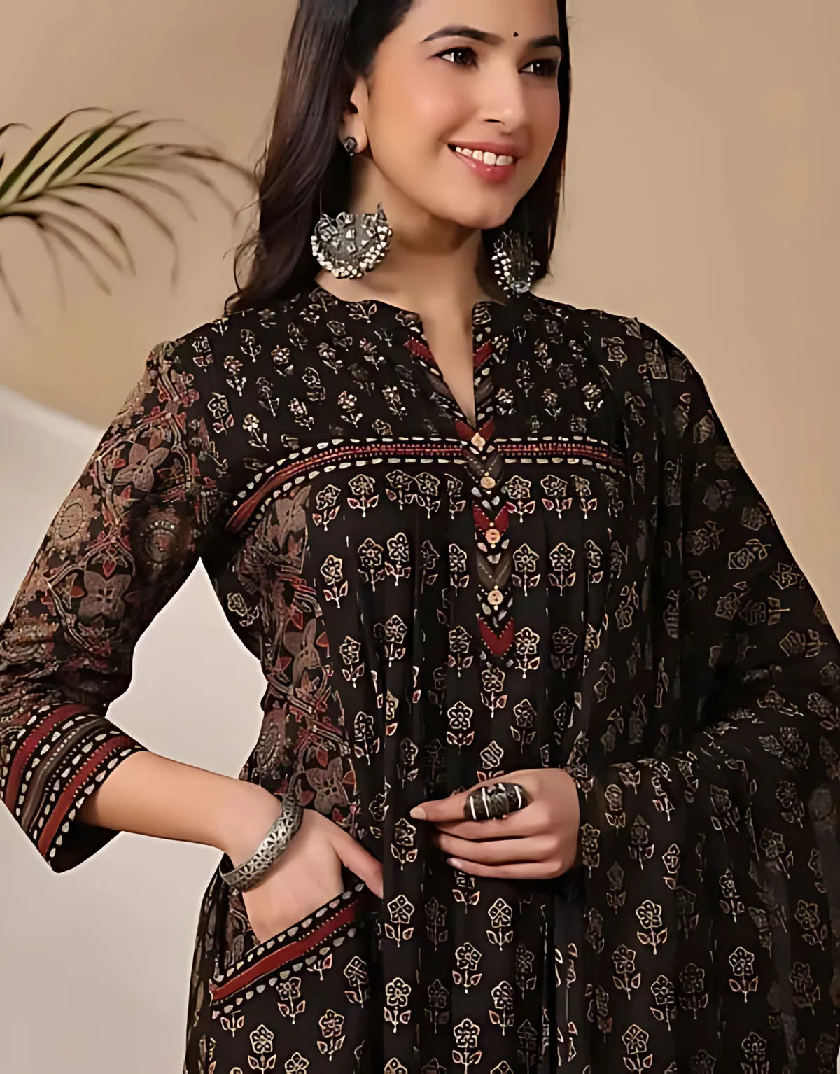 Ebony Floral Block Print Kurta Set
