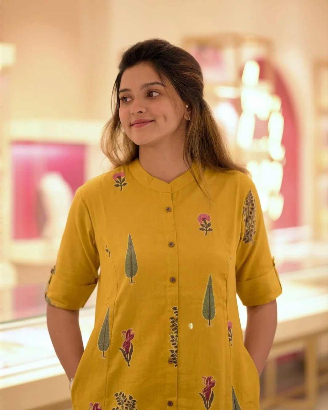 Sunlit Mustard Handblock Printed Kurta Pant Set
