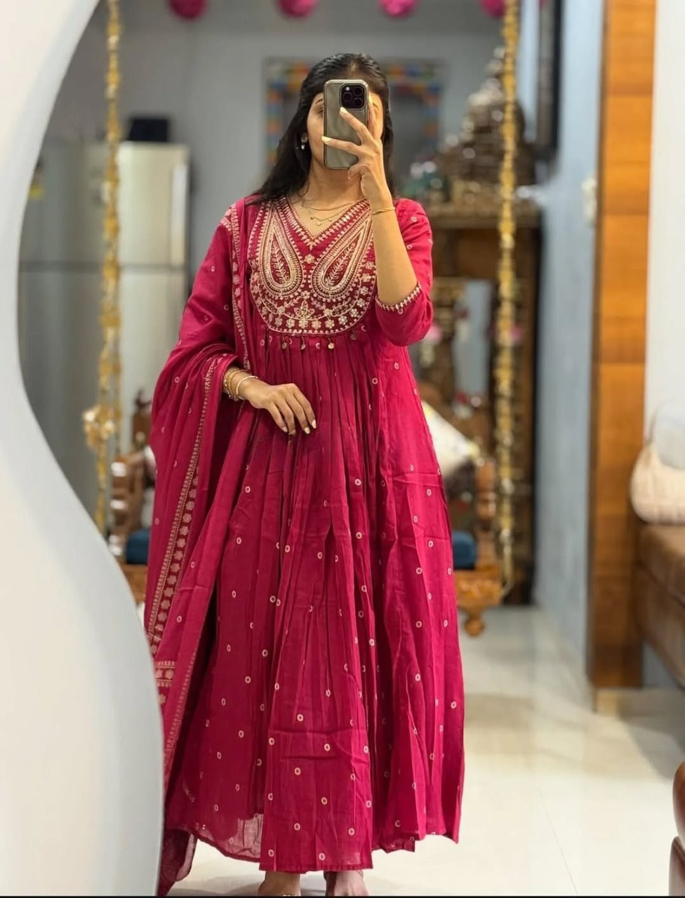Rani Pink Embroidered Anarkali Kurta Set with Dupatta