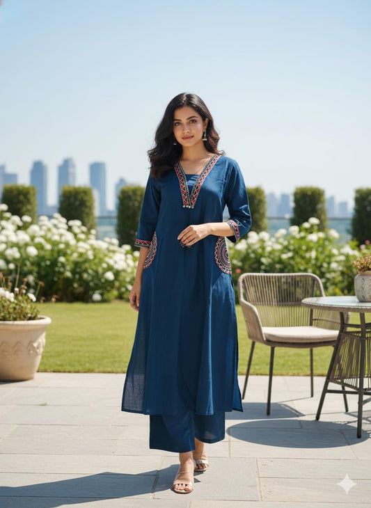 Deep Teal Embroidered Kurta Set