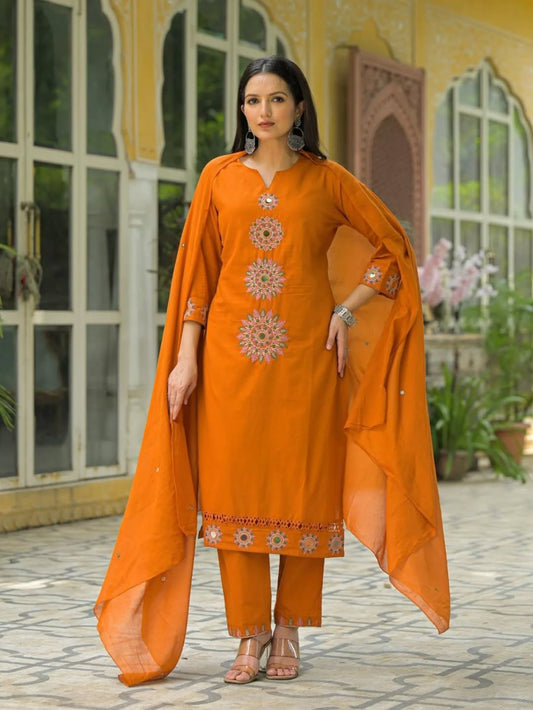Sunlit Saffron Embroidered Kurta Set with Dupatta