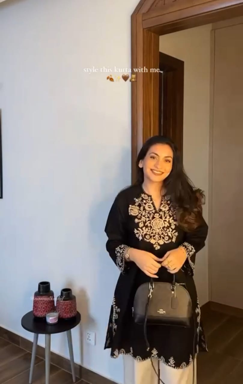 Black Embroidered Kurta with Off-White Palazzo Set